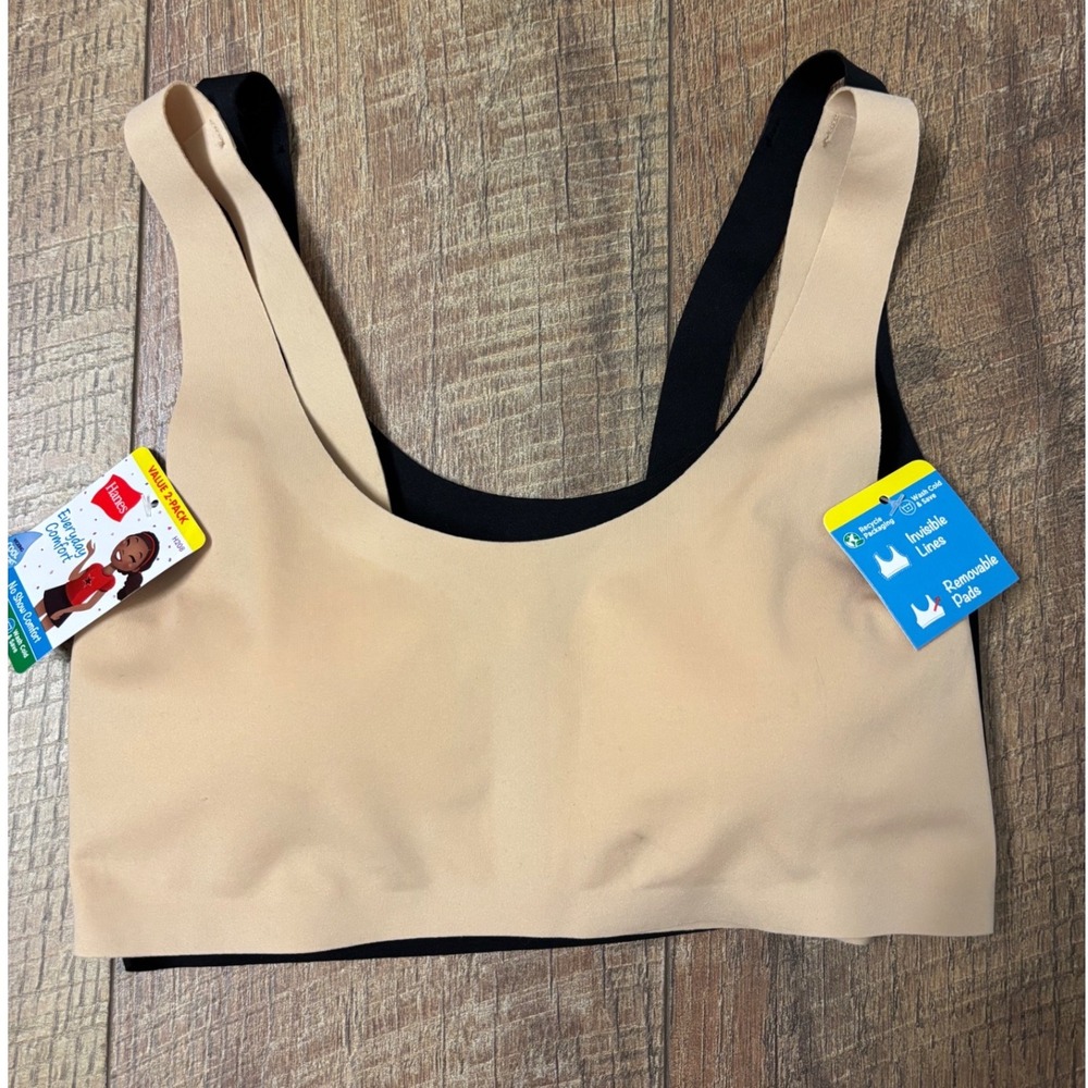 Hanes Large Bralette Kids girls Black Nude 2-Pack Seamless Everyday Comfort H208